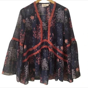 La Bellum Hillary Scott Sheer Floral Boho Blouse